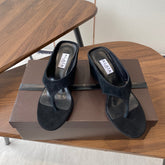 ALAIA WEDGE THONG SANDALS 25S IN BLACK SUEDE